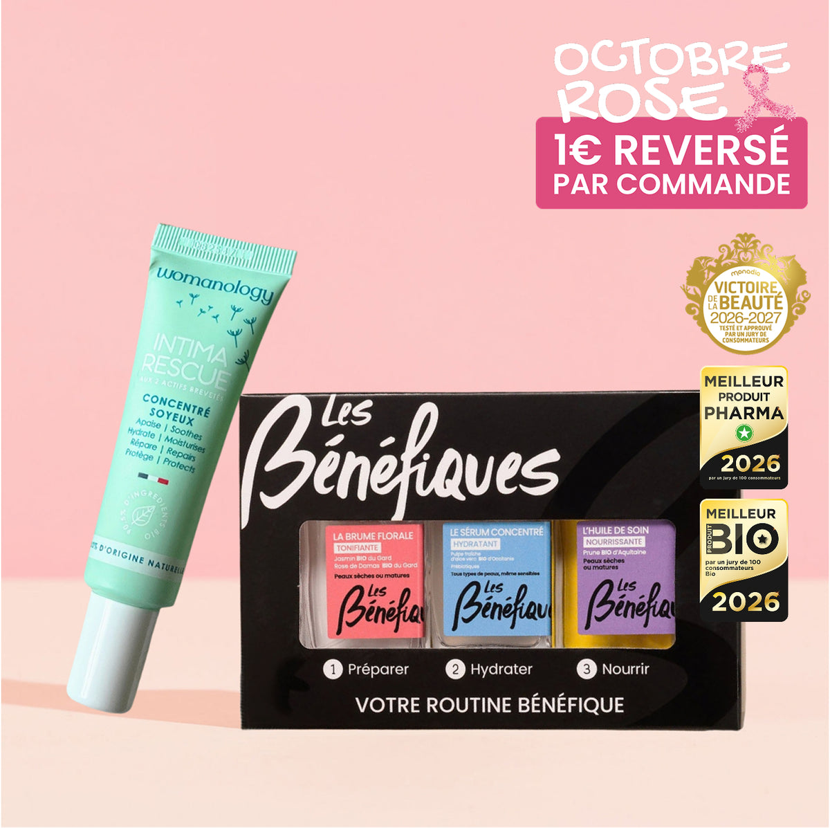 Coffret Octobre Rose — Intima Rescue 20 ml × Routine Pro-âge Les Bénéfiques